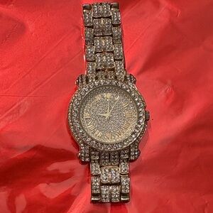 Techno pave Gold and Silver Crystal Watch